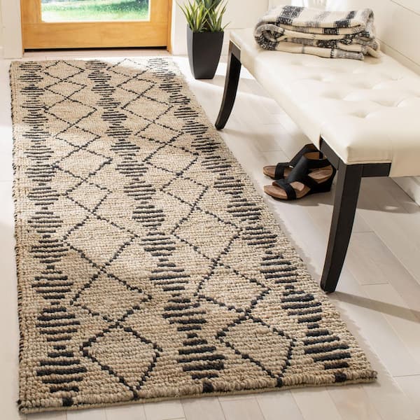 Bohemian 3 ft. x 8 ft. Beige/Black Geometric Striped Runner Rug