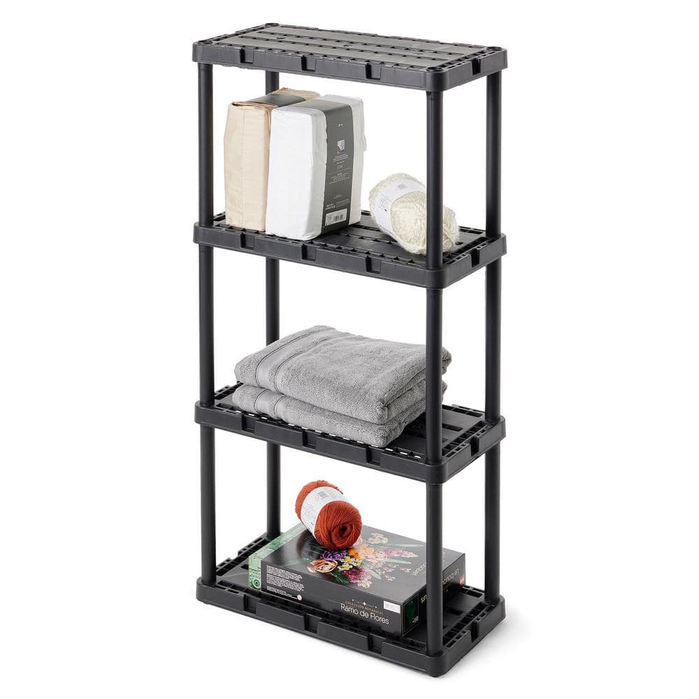 Versatile 24'' Black Plastic 4-Shelf Storage Organizer