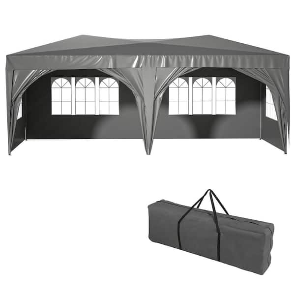 ITOPFOX 10 ft. x 20 ft. Gray Pop Up Canopy Outdoor Portable Folding Tent with 6 Removable Sidewalls, Carry Bag, 6pcs Weight Bag