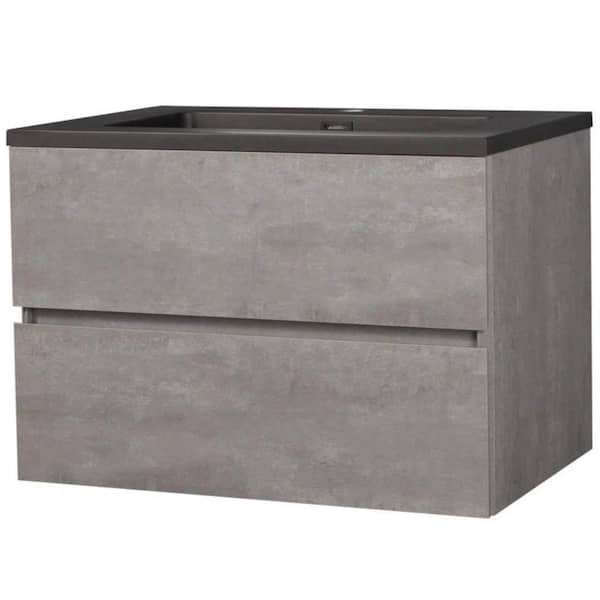 Aoibox 35 in. W. x 18.66 in. x 19.69 in. Single Sink Wall Mounted Bath Vanity in Gray with Ceramic White Top