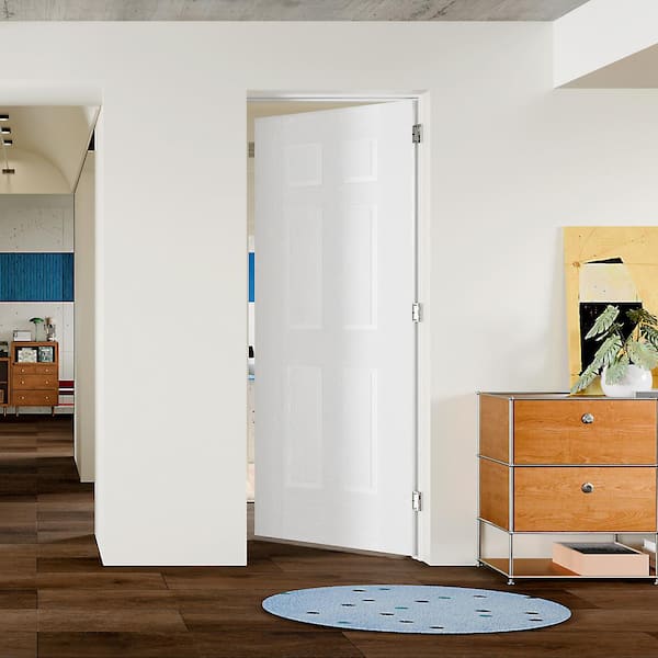 30 in. x 80 in. 6-Panel, Composite, White Primed, MDF Prehung Interior Door Right-Handed with Door Jamb and Hardware Kit