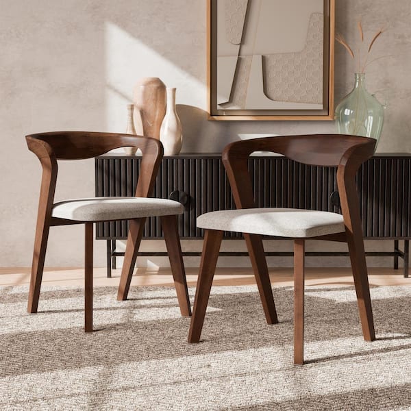 Shelun II Rich Walnut Fabric Upholstered Dining Chairs with Curved Backrest (Set of 2)