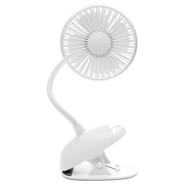 Rechargeable Clip Fan, 4 in. Blade, 3 Speeds, USB Charging Cable, White