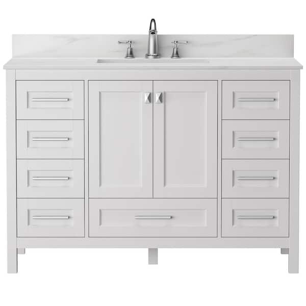 Boosicavelly 48 in. W x 22 in. D x 34 in. H Single Sink Freestanding Bath Vanity in White with White Carrara Marble Top