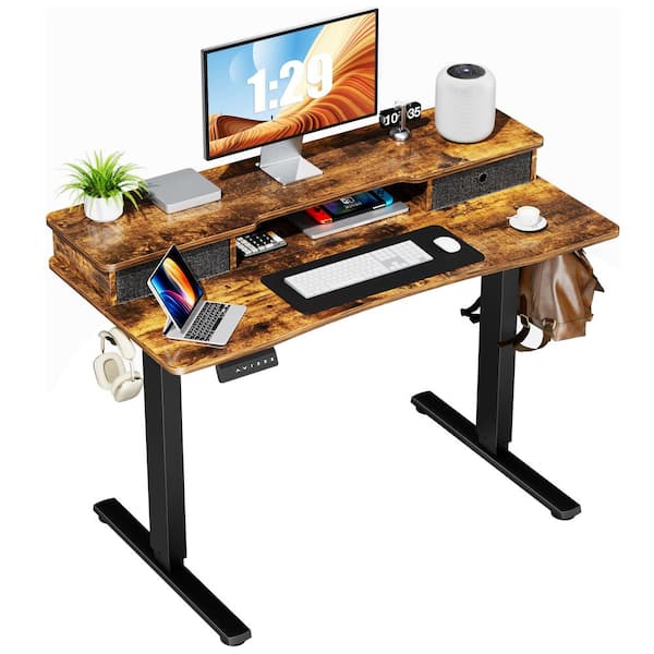 FIRNEWST 48 in. Rectangular Rust Electric Standing Computer Desk with ...