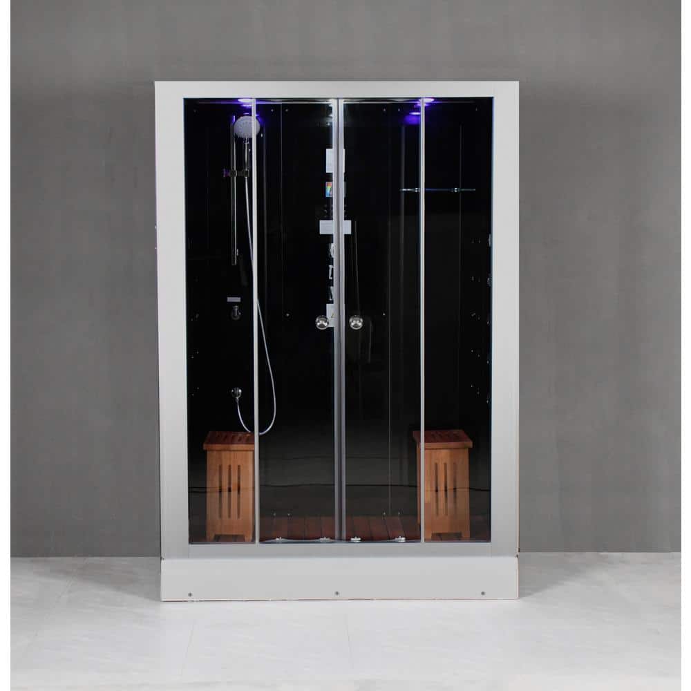 Platinum 59 in. W x 36 in. x 87 in. H Steam Shower Kit in Black with Slidin