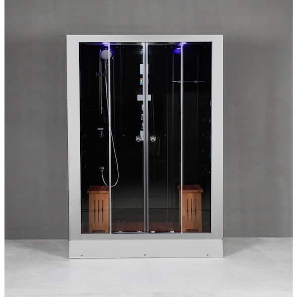 Unbranded Platinum 59 in. W x 36 in. x 87 in. H Steam Shower Kit in Black with Sliding Door, Bluetooth and 6kW Steam Generator