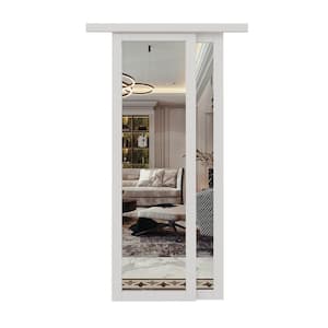 48 in. x 80 in. Solid MDF Core Mirrow White Primed Composite Sliding Door with Hardware Kit
