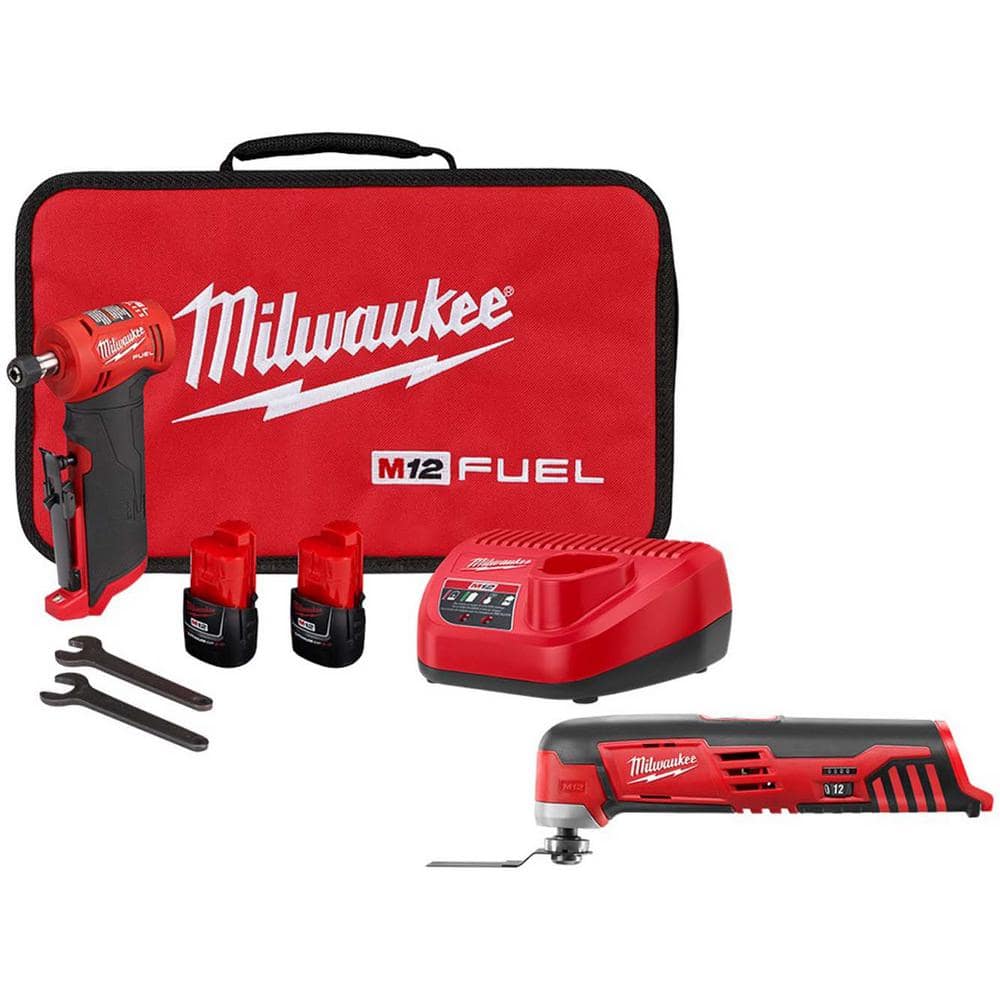 Milwaukee M12 FUEL 12-Volt Lithium-Ion 1/4 in. Cordless Right Angle Die Grinder Kit with M12 Oscillating Multi-Tool
