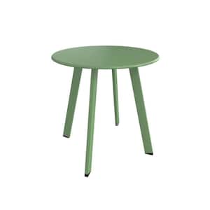 17.75 in. W Sage Green Metal Round Patio Outdoor Side Table, Weather- Resistant