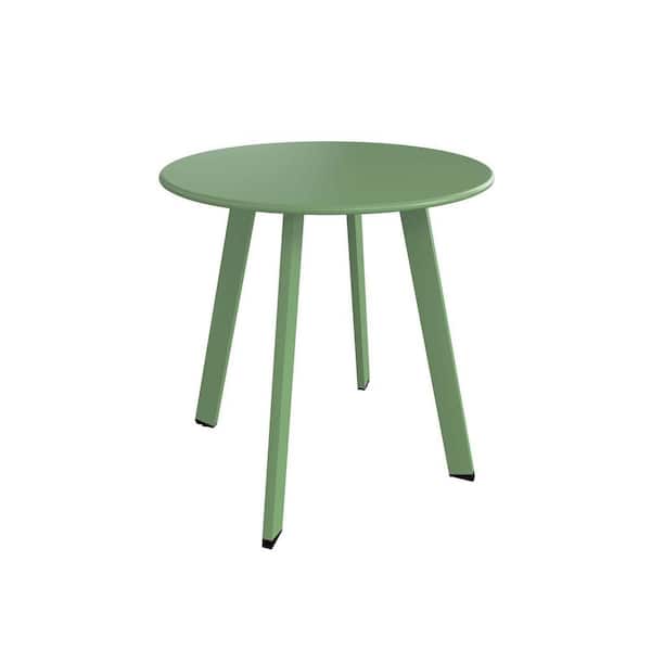 Sudzendf 17.75 in. W Sage Green Metal Round Patio Outdoor Side Table, Weather- Resistant
