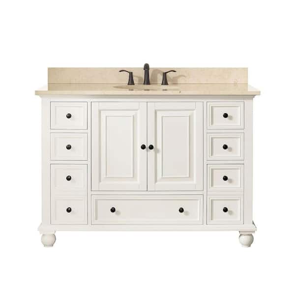 Avanity Thompson 49 in. W x 22 in. D x 35 in. H Vanity in French White with Marble Vanity Top in Galala Beige with Basin