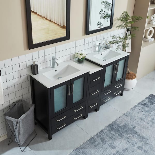 Vanity Art Brescia 72 in. W x 18 in. D x 36 in. H Bath Vanity in Espresso with Vanity Top in White with White Basin and Mirror