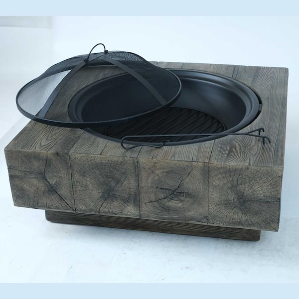 27.4 in. Wood-Fueled Outdoor Fire Pit with Wood Grain Design