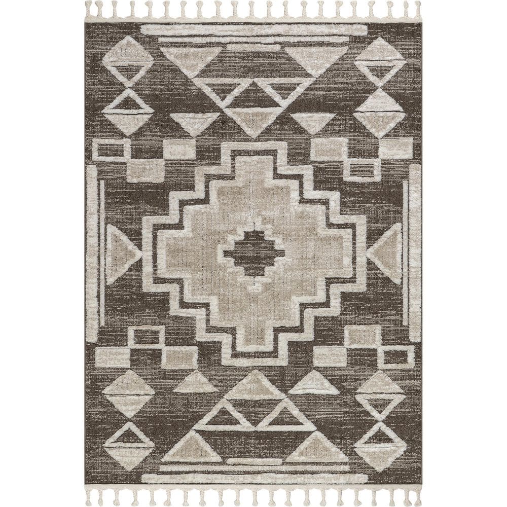 RUGS USA Gatsby Southwestern Tasseled Brown 8 ft. x 10 ft. Indoor ...