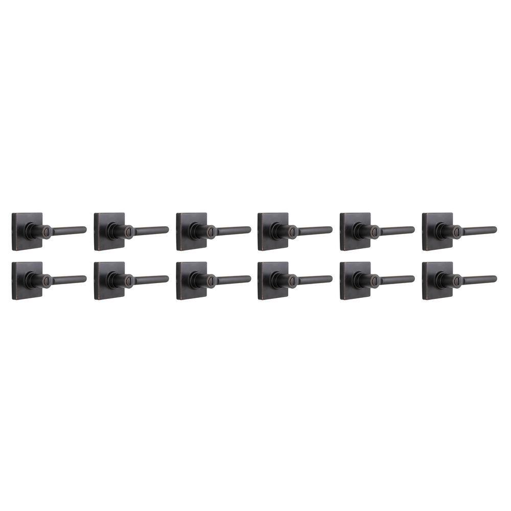 Tonebridge Aged Bronze Bed/Bath Door Lever with Square Rose 12-Pack