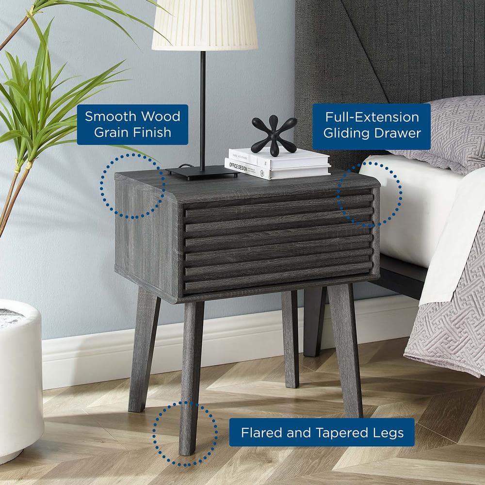 Mid-Century Modern Charcoal Wood Grain End Table with Storage