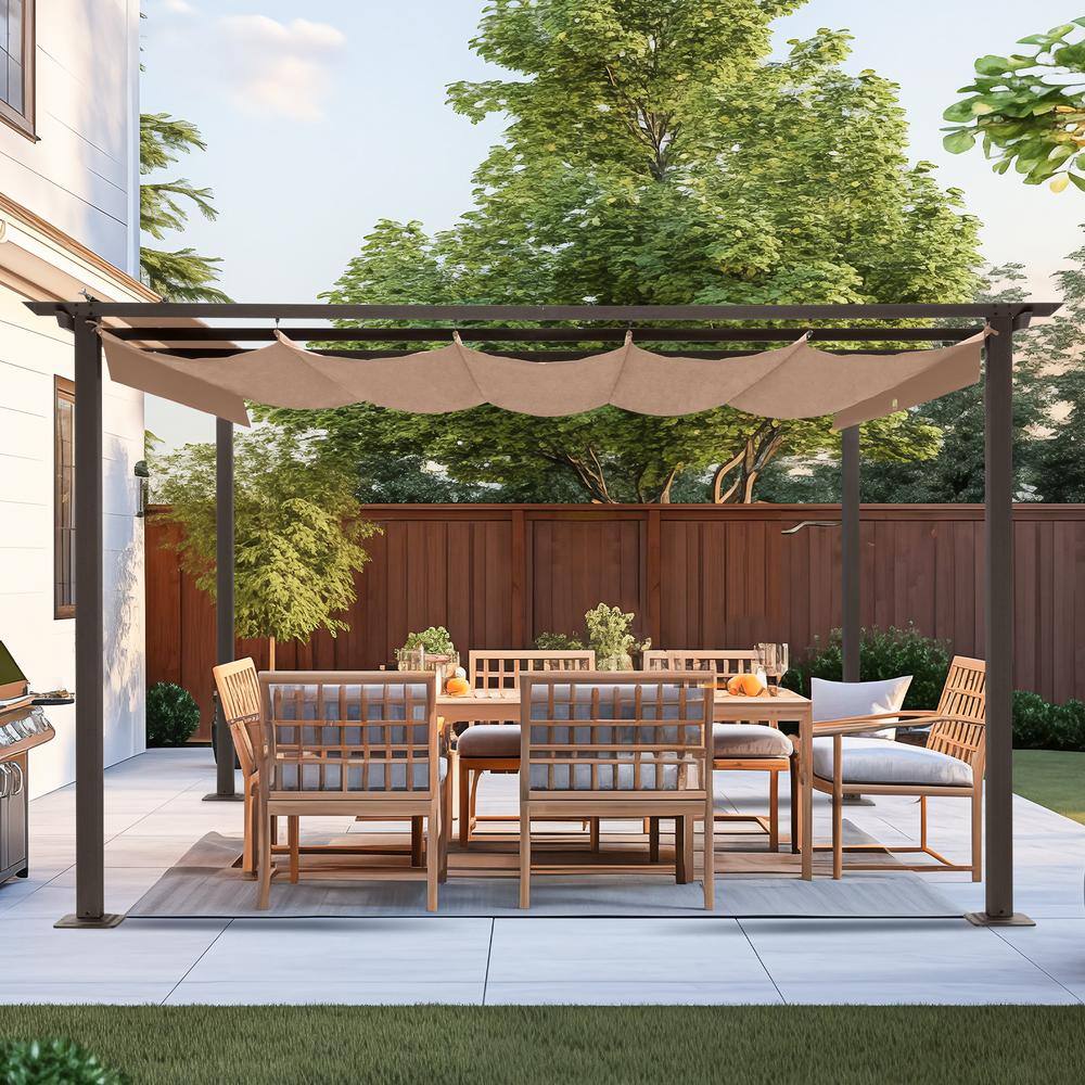 12 ft. x 12 ft. Aluminum Pergola with Brown Retractable Canopy