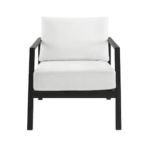 Harper Hill Black Aluminum Frame Outdoor Single Chair with Sunbrella White Cushion