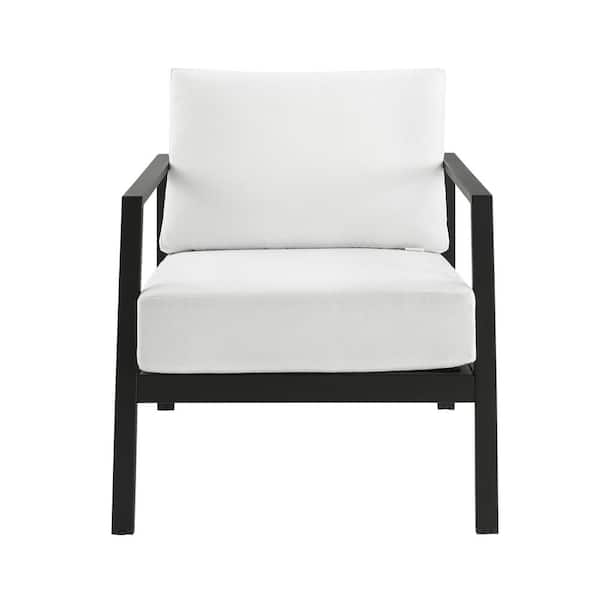 Linon Home Decor Harper Hill Black Aluminum Frame Outdoor Single Chair with Sunbrella White Cushion