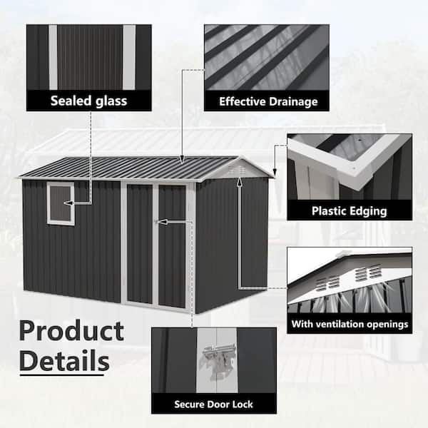 9 ft. W x 6 ft. D Grey Metal Shed for Patio Backyard Tools House