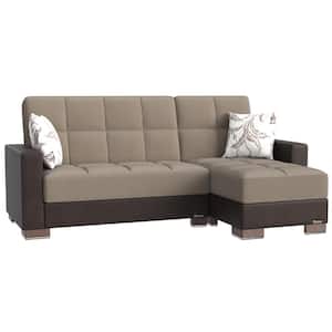 Basics Collection Beige/Brown Convertible L-Shaped Sofa Bed Sectional With Reversible Chaise 3-Seater With Storage