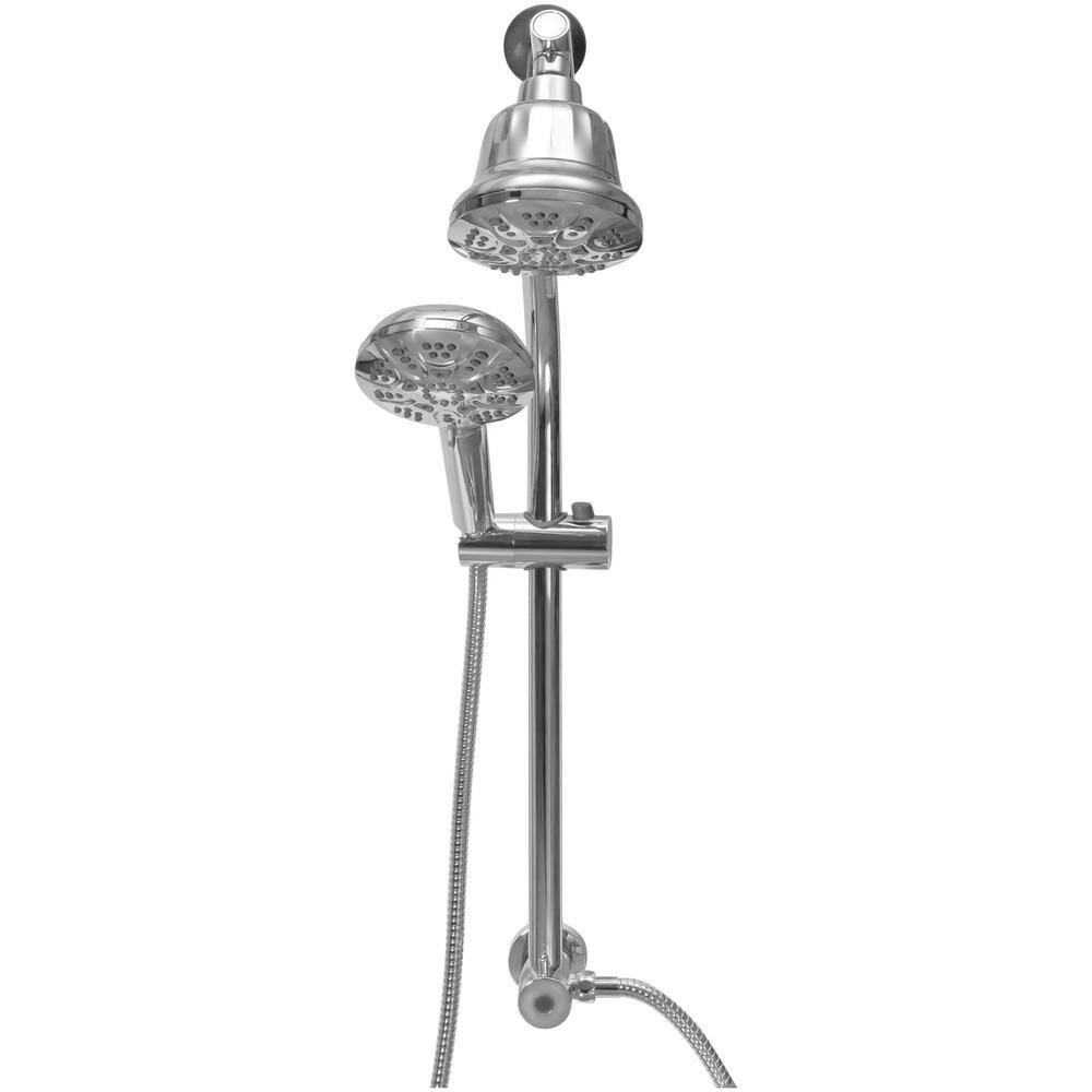 Polished Chrome Dual Head Adjustable Height Shower Set with Filter