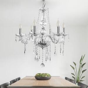 6-Light Chrome Candlestick Crystal Chandelier with K9 Crystal Shade