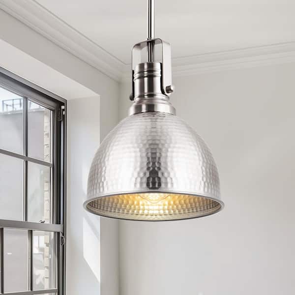 1-Light Adjustable Hammered Nickel Pendant Light Stylish Modern Metal Hanging Fixture for Kitchen Island and Dining Room
