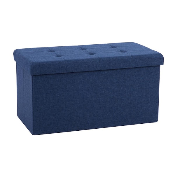 Seville Classics Navy Blue Foldable Storage Bench/Footrest/Coffee Table Ottoman
