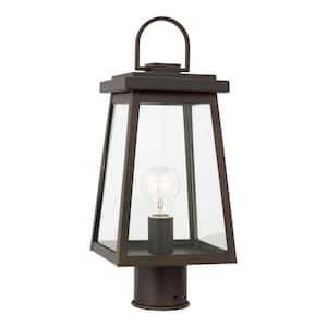 Founders 1-Light Bronze Aluminum Weather Resistant Outdoor Lamp Post Light Set with Clear and White Glass Panel Included