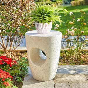 18 in. H Multi-Functional MGO White Terrazzo Garden Stool or Outdoor Planter Stand or Accent Table