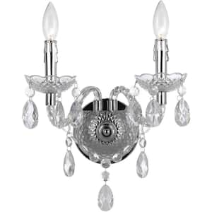 Hannah 2-Light Wall Sconce for Hardwire or Plug-In Installation, Chrome Finish and Faux Crystals, Clear