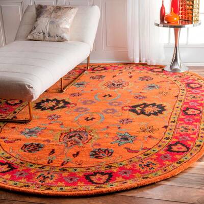 Montesque Oriental Persian Orange 8 ft. x 10 ft. Oval Rug