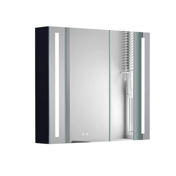 FUNKOL 30-in W x 29.5-in D x 26-in H in White Glass Ready to Assemble Wall Mounted Bathroom Cabinet with Storage