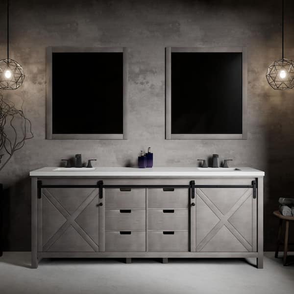 Marsyas 84 in W x 22 in D Ash Grey Double Bath Vanity and Cultured Marble Countertop