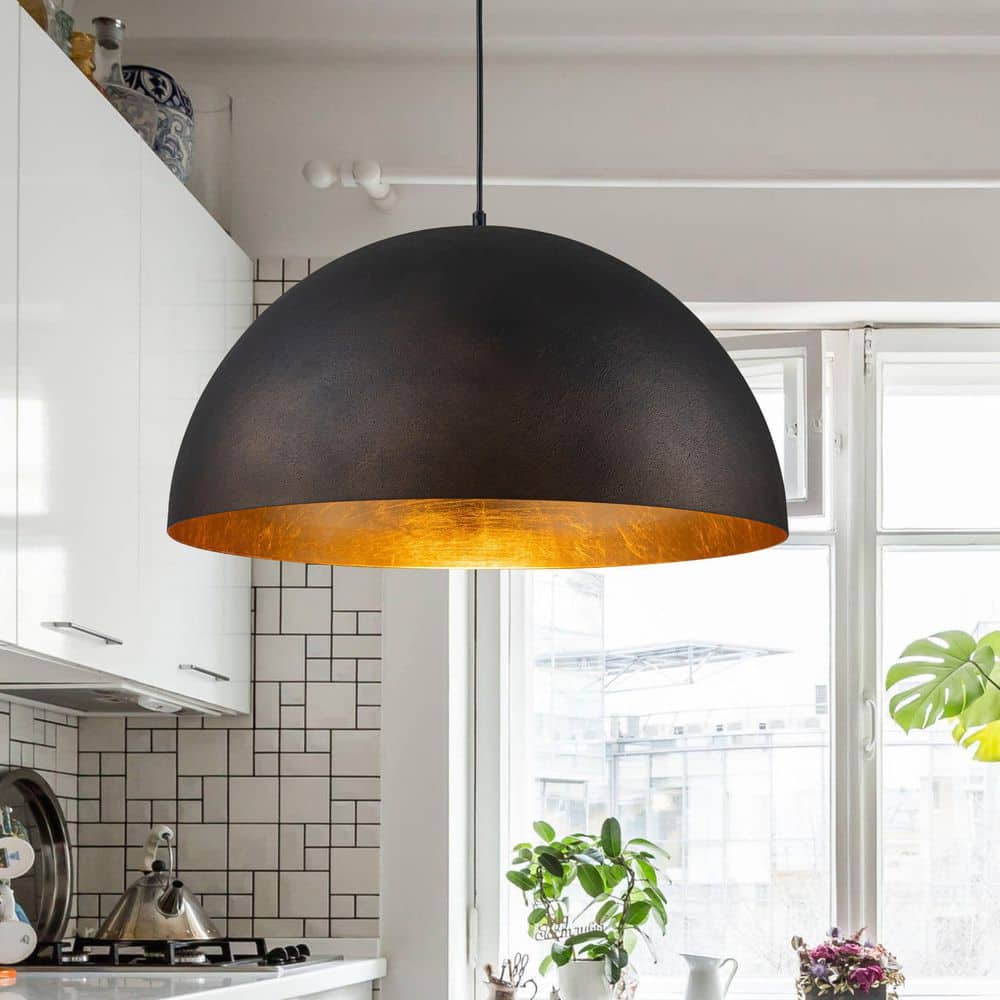 PCover 3-Light 31.5 in. W Black Pendant Light Dome Hanging Light with Brown Orange Gloss and Gold Foil Interior price history on PriceWatchPro