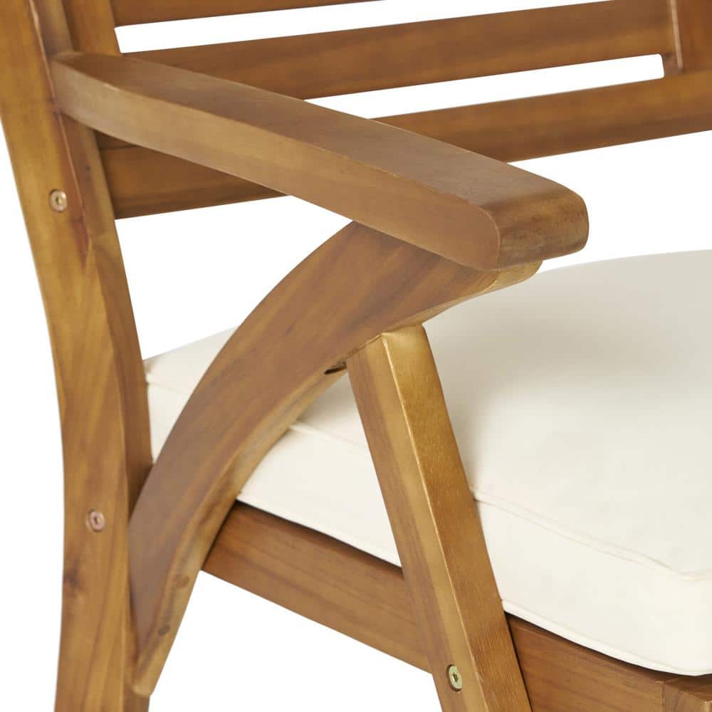 Teak and Cream Acacia Wood 3-Piece Outdoor Bistro Set