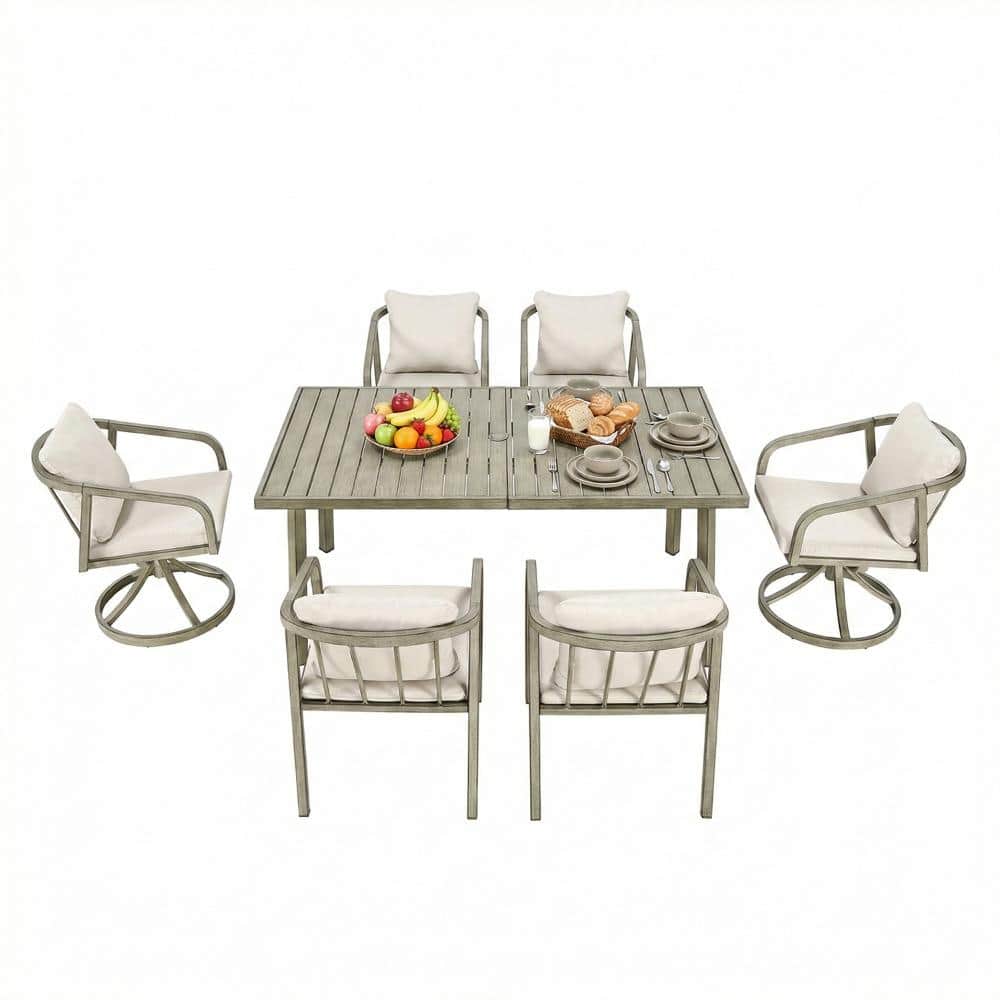7-Pieces Gray Oak Aluminum Patio Outdoor Dining Set with CushionGuard Beige Cushions price history on PriceWatchPro