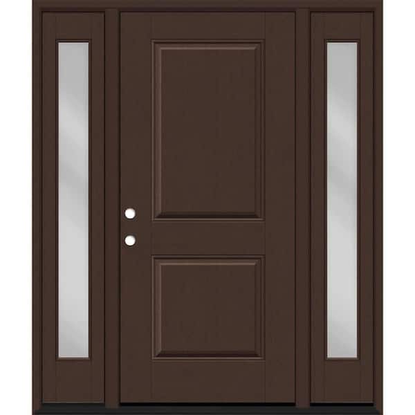 Regency 68 in. x 80 in. 2P Squaretop RHIS Chestnut Stain Mahogany Fiberglass Prehung Front Door w/Clear 14in. SLs 6-9/16