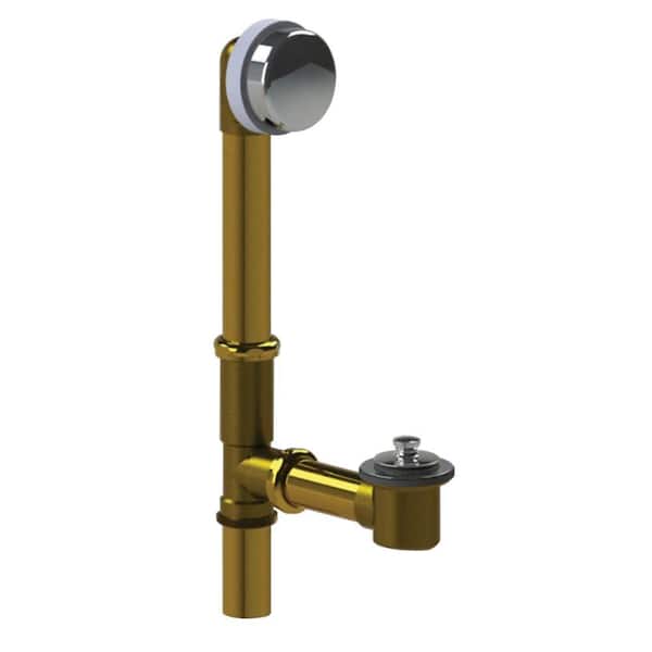 Watco 598 Series 24 in. Tubular Brass Bath Waste with Push Pull Bathtub Stopper in Chrome Plated