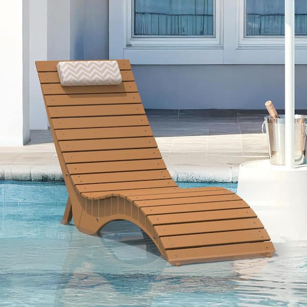 Sirena Teak HDPS Plastic Stackable Outdoor Chaise Lounges Patio Lounge Chair with Headrest and Weighted Sandbag Set of 2