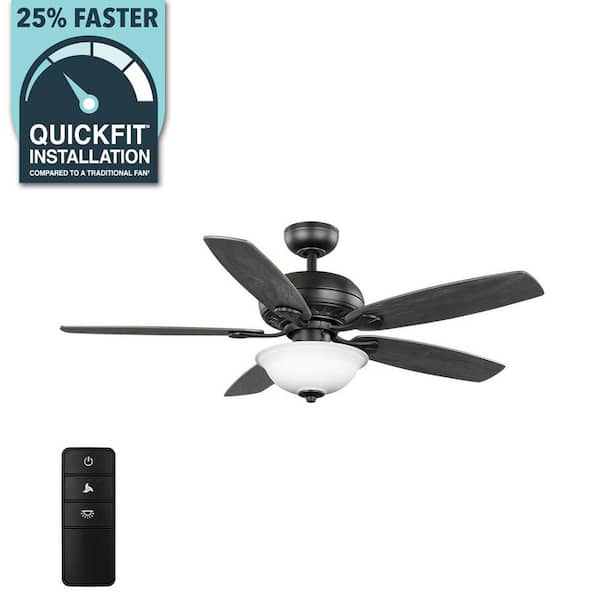Hampton Bay Southwind II 52 in. Indoor LED Matte Black Ceiling Fan with Light Kit, Reversible Blades and Remote Control