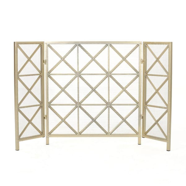 Avex Gold Iron 3-Panel 48.5 in. Fireplace Screen with X Pattern