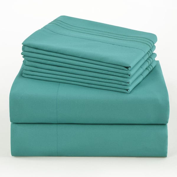 MarCielo S6PCS 6-Pieces Teal Embroidery Polyester King Size Soft Bed Sheets Set