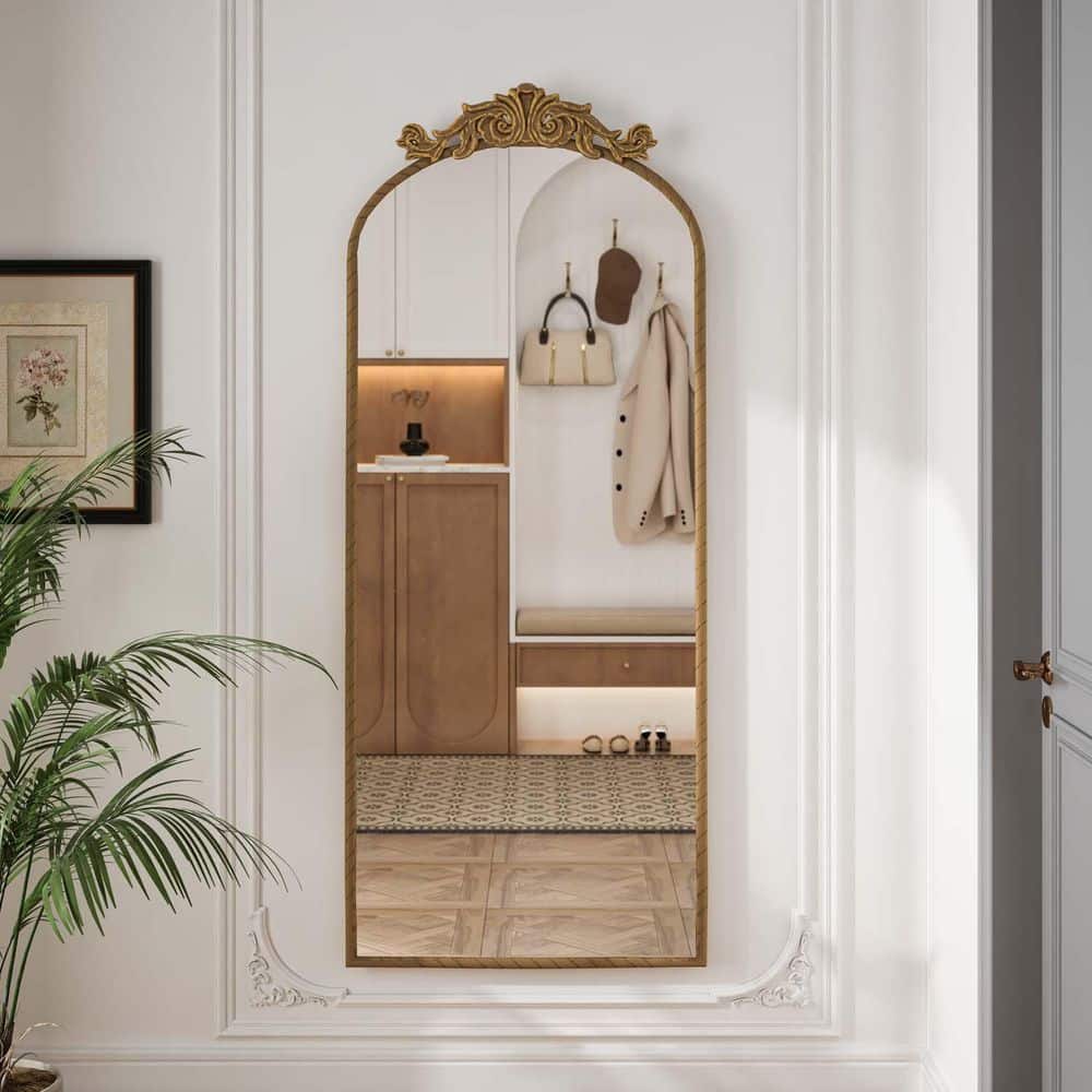 24 in. W x 58 in. H Arched Full Body Mirror, Antique Baroque Wall Mirror Li