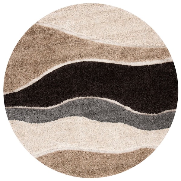 Florida Shag 7 ft. x 7 ft. Round Ivory/Gray Abstract Area Rug