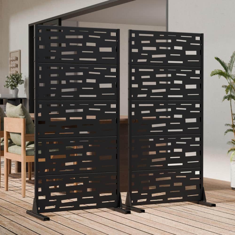 60 in. H x 30 in. W Outdoor Black Galvanized Steel Decorative Garden Fence Privacy Screen (2-Pack)