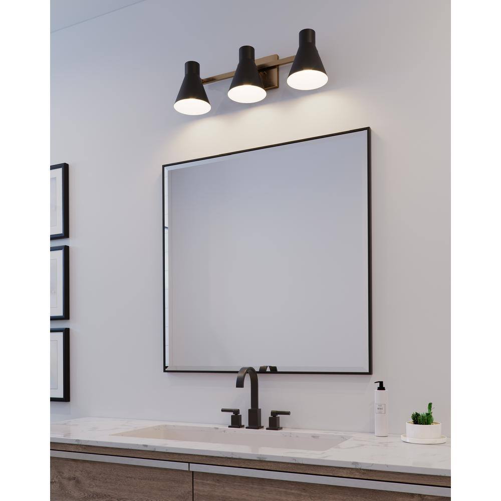 Towner 3-Light Satin Brass and Black Steel Bathroom Vanity Light