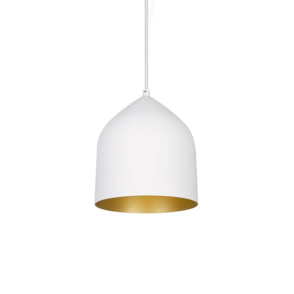 KUZCO Helena 8 in. 1 Light 13-Watt White/Gold Integrated LED Pendant Light